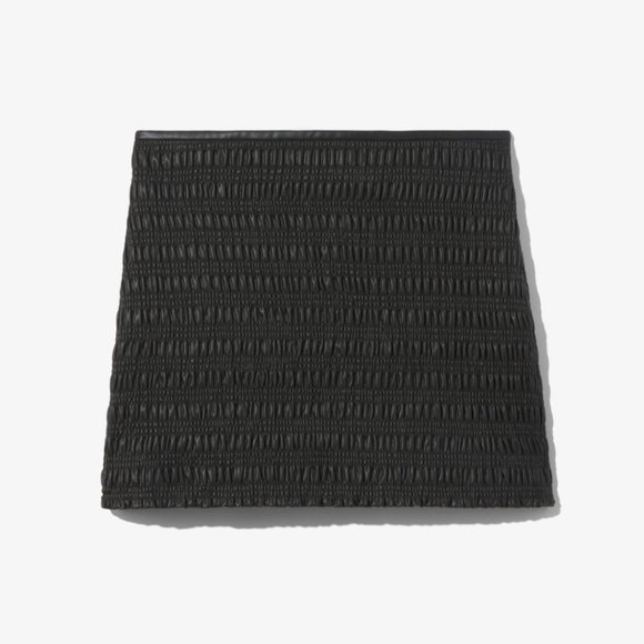 Proenza Schouler White Label Smocked Mini Skirt Sz 6 Black Ruched Faux Leather - Picture 1 of 12